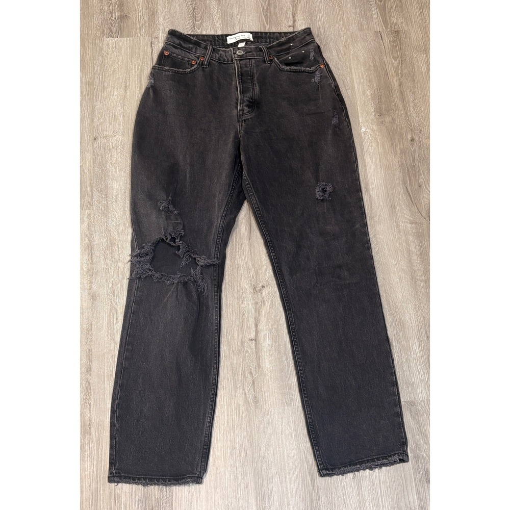 Abercrombie & Fitch Curve Love High Rise Dad‎ Jeans Distressed Black 27 4R